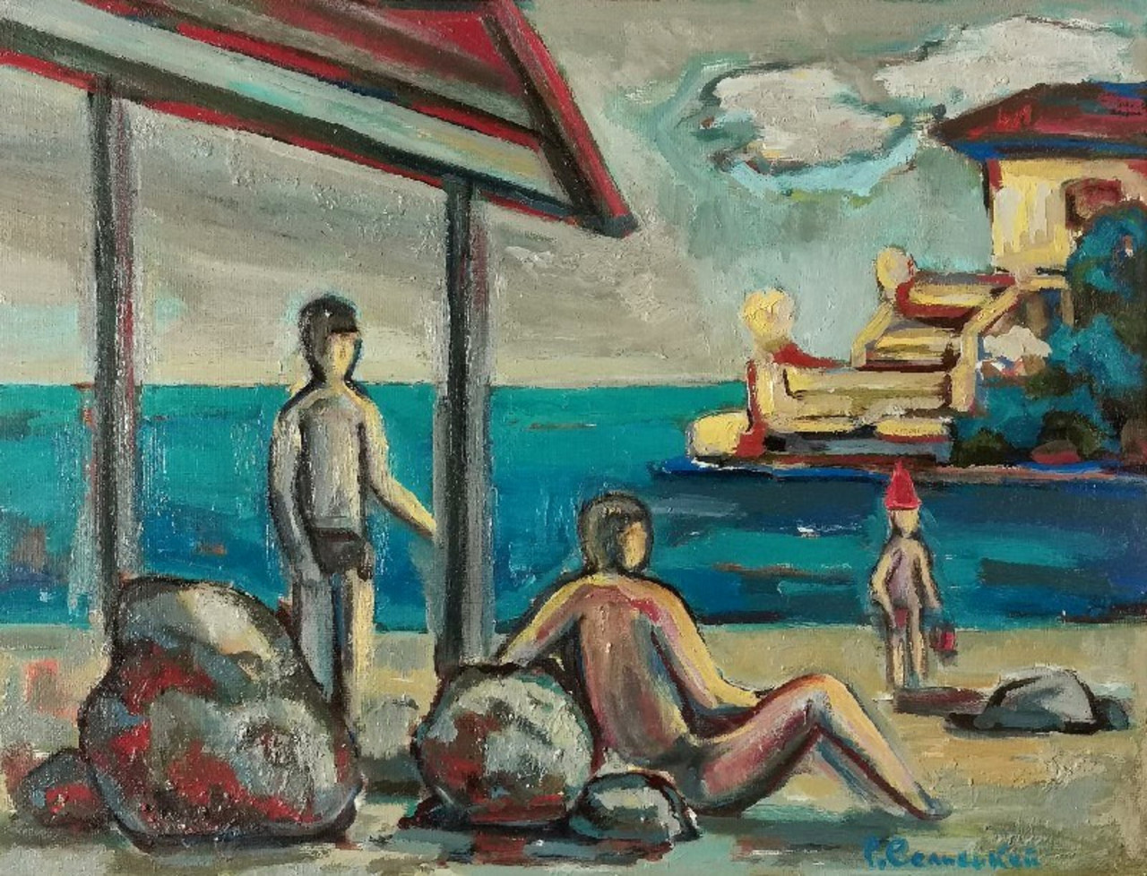 Roman Sielski (1903-1990), "Na plaży", olej, źródło: Warszawski Dom Aukcyjny