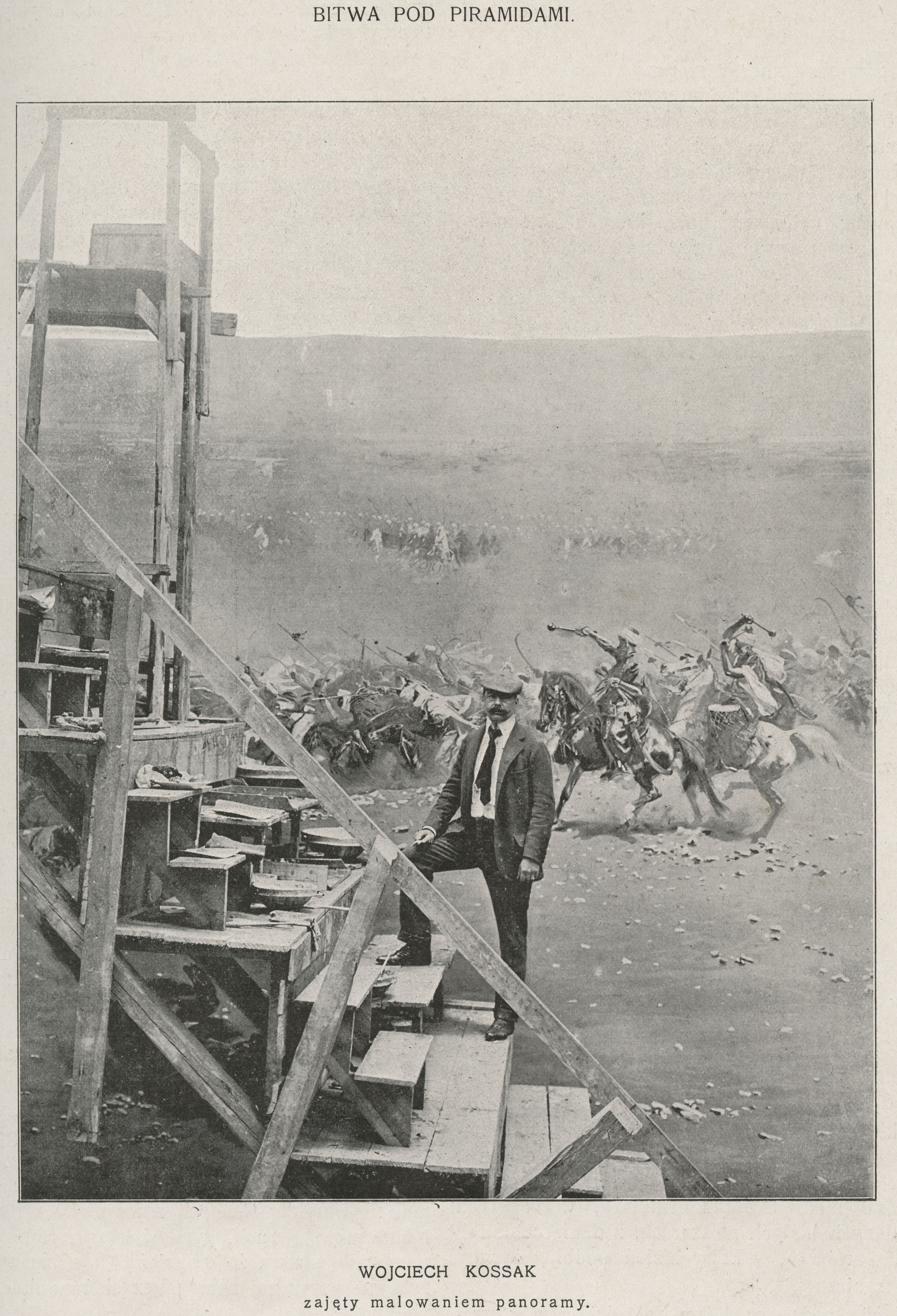 Wojciech Kossak podczas malowania panoramy "Bitwa pod piramidami", 1901 rok, fot. archiwalna