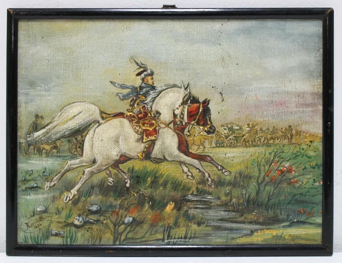 Juliusz Kossak (1824-1899) "Jeździec z luzakiem", źródło: Clarke Auction Gallery