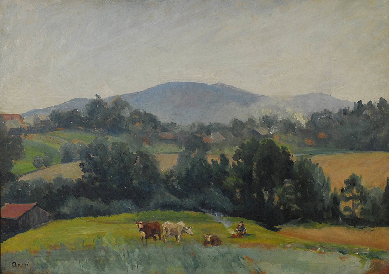 Irena Weiss - Aneri (1888-1981), "Widok z Kalwarii. Wzgórze Lanckorony we mgle", 1929 rok, źródło: Desa Katowice