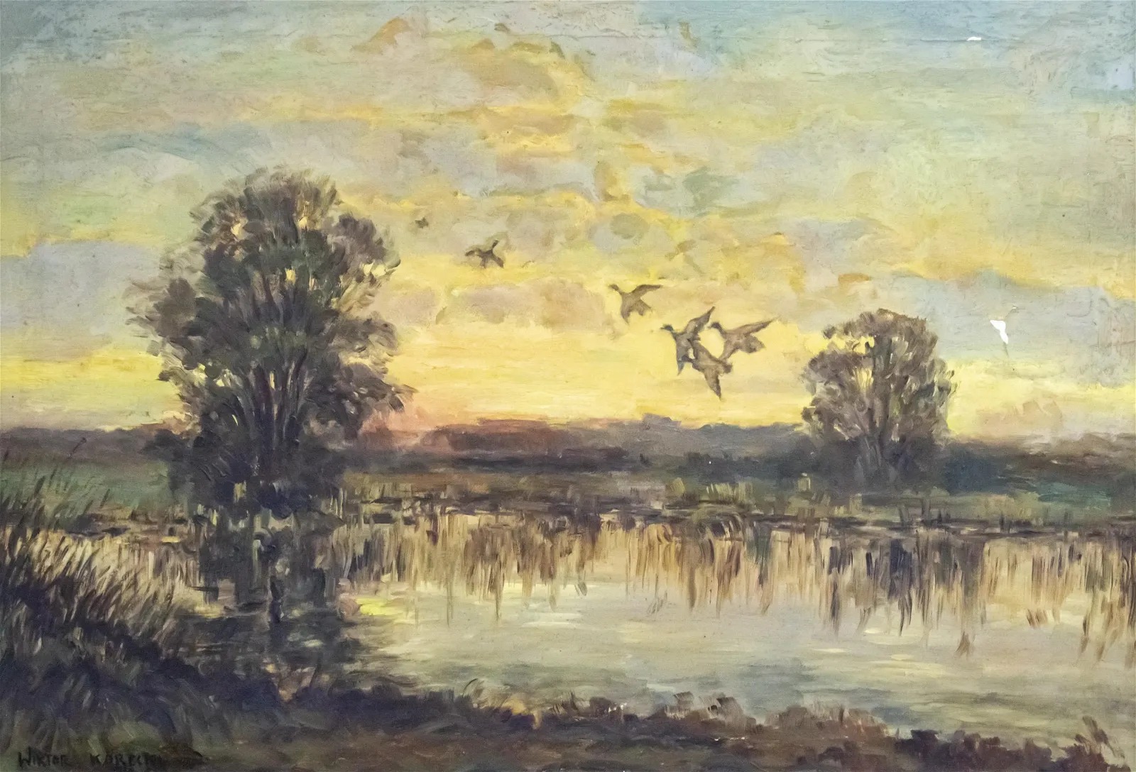 Wiktor Korecki (1890-1980) "Pejzaż o zachodzie słońca", źródło: Pasarel