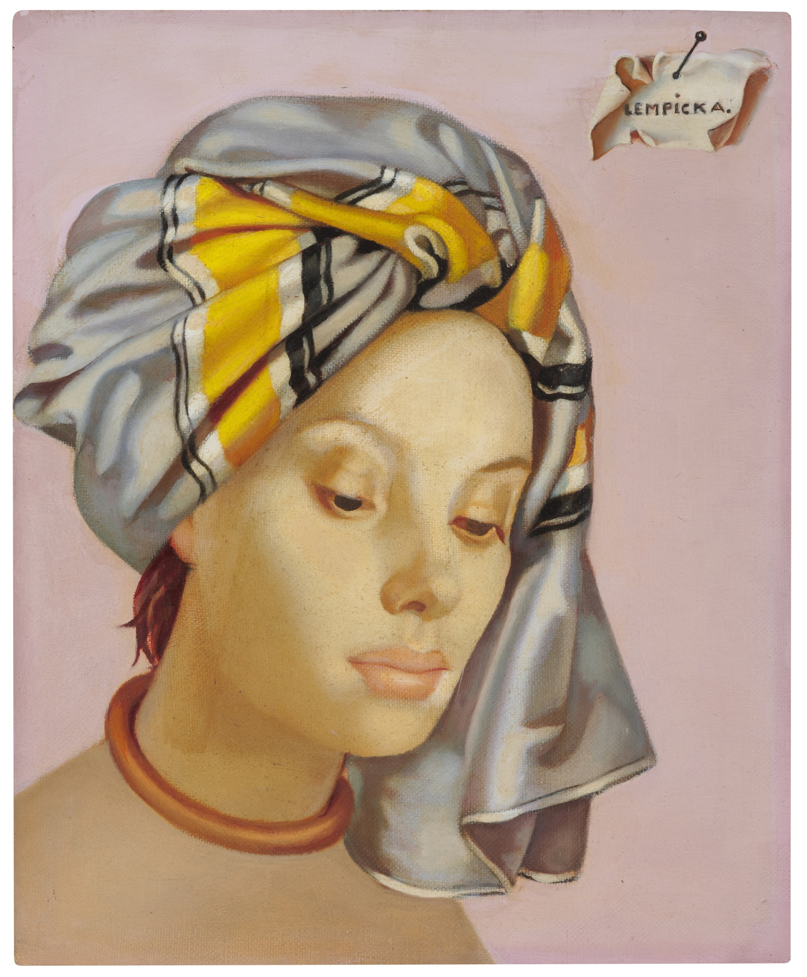 Tamara Łempicka (1898-1980) „Dziewczyna w szarym turbanie”, źródło: Sotheby's