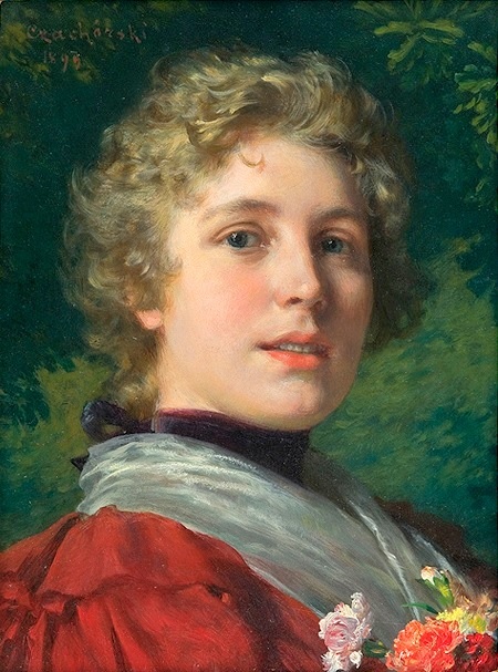 Władysław Czachórski (1850-1911), „Główka. Dziewczynka z goździkami”, 1899 rok, źródło: AgraArt