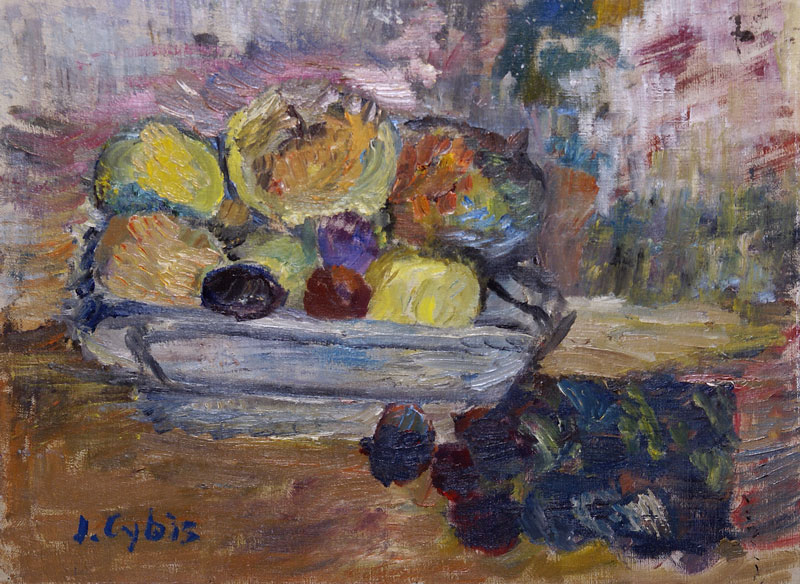 Jan Cybis (1897-1972), "Śliwki i jabłka w salaterce", 1949 rok, źródło: Salon Connaisseur