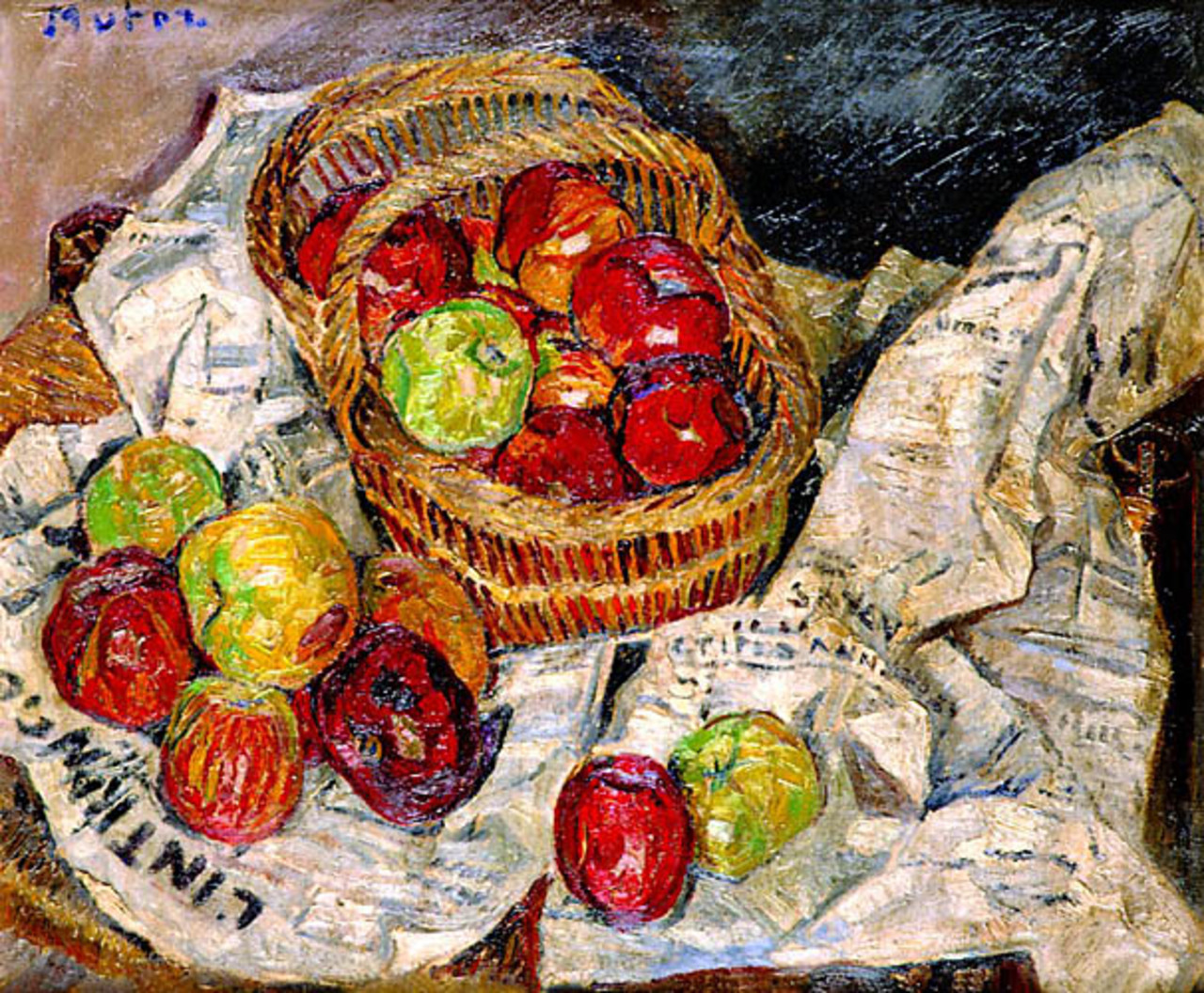 Mela Muter (1976-1967), "Martwa natura z koszykiem jabłek", lata 1920-1925, źródło: Polswiss Art