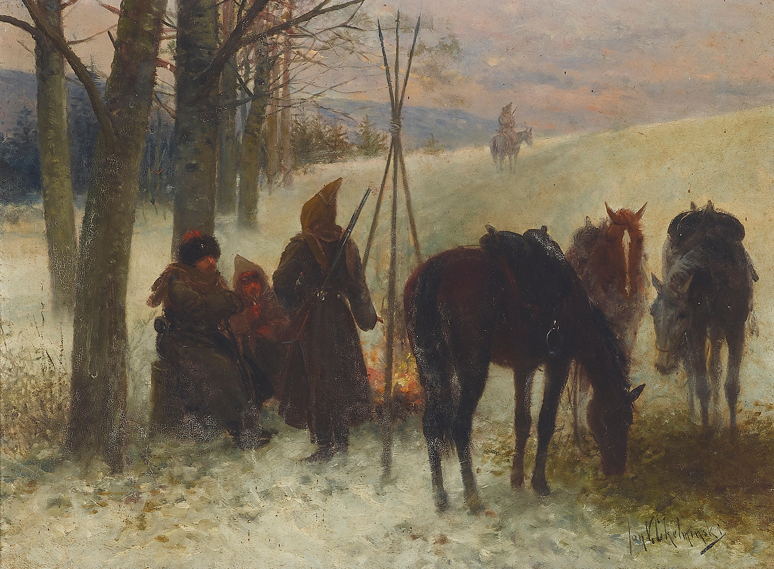 Jan Chełmiński (1851-1925) "Obóz czerkiesów", źródło: Bonhams