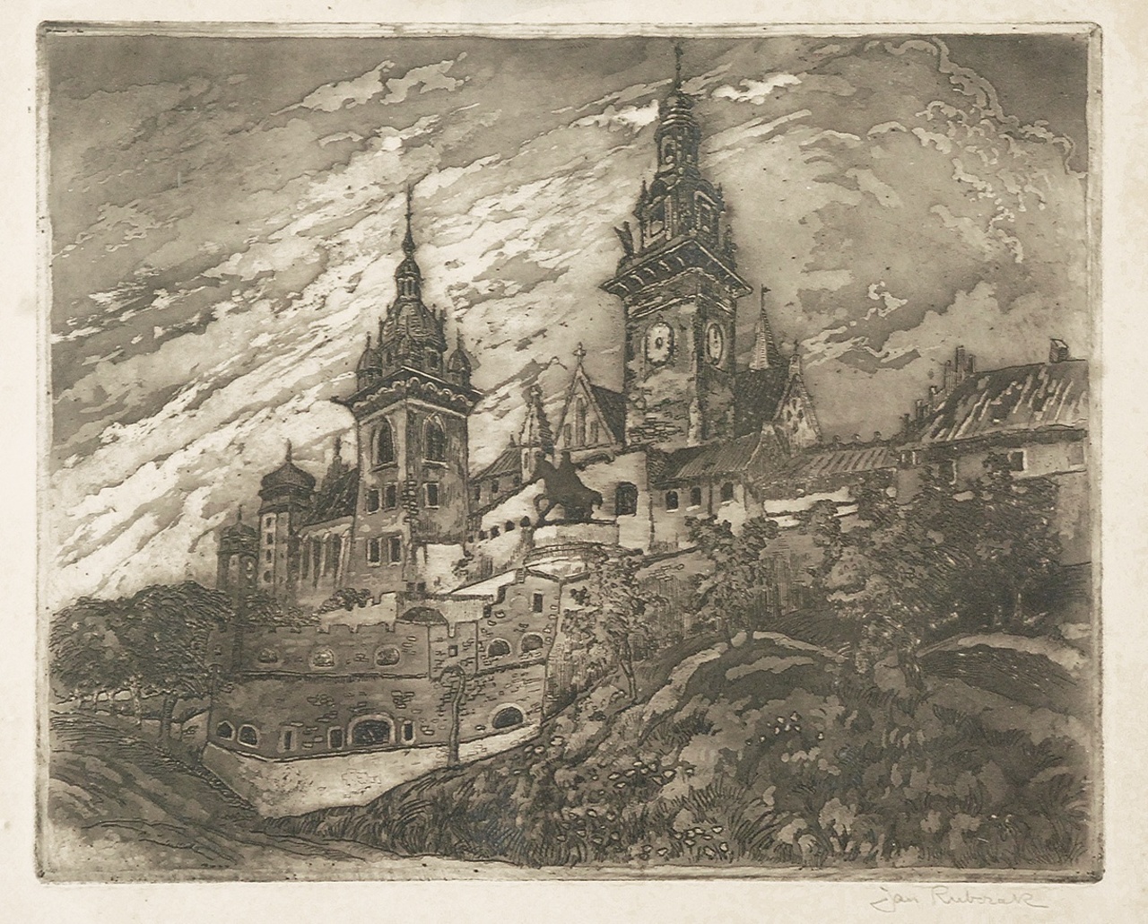 Jan Rubczak (1884-1942), „Wawel – widok na katedrę”, ok. 1913 roku, źródło: Rempex