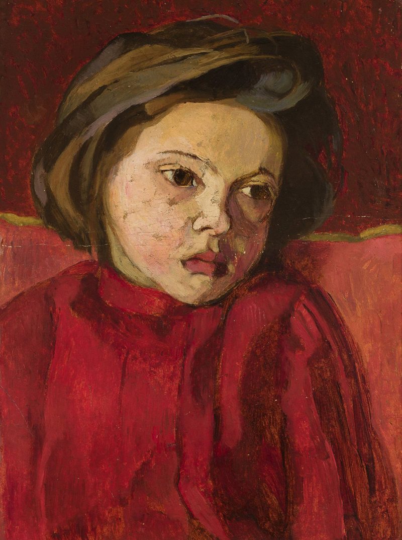 Jadwiga Mehofferowa (1871-1956), "Portret dziewczynki w bordowej sukience", lata 1905-1907, źródło: Muzeum Narodowe w Krakowie
