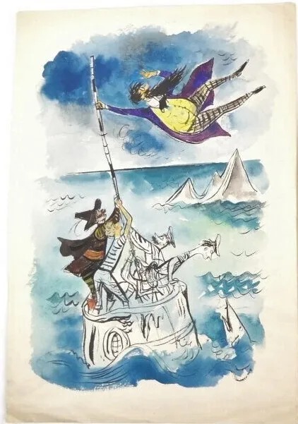 Jan Marcin Szancer (1902-1973) "Podróże Pana Kleksa - projekt ilustracji", źródło: LES ENCHERES DU MIDI - CLERTAN & BOISSELLIER Commissaires