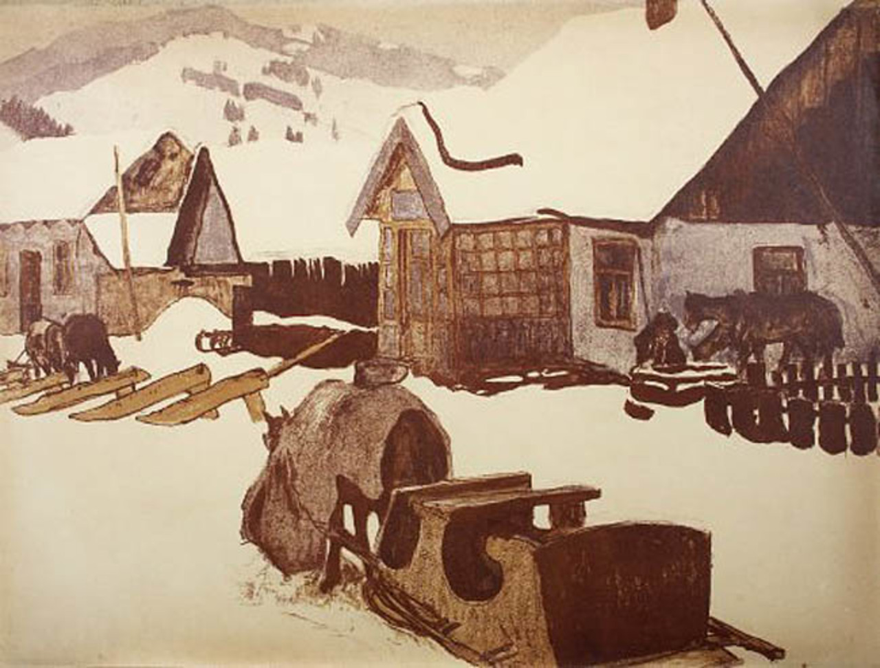 Władysław Jarocki (1879-1965), "Sanie", 1912 rok, litografia z teki „Lamus”