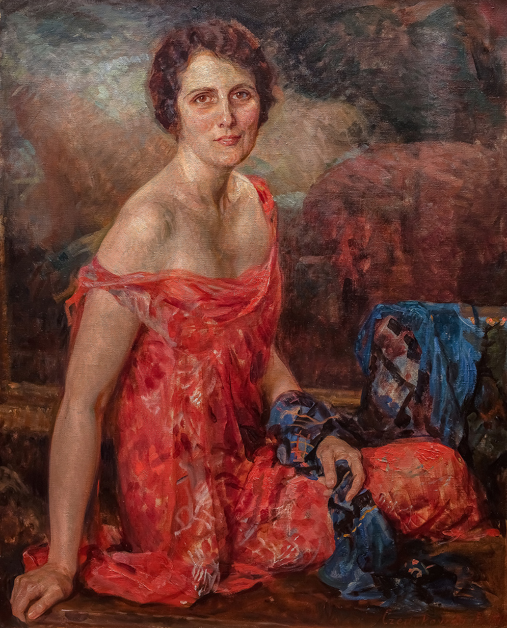 Bolesław Czedekowski (1885-1969), „Portret damy w czerwonej sukni”, 1925 rok, źródło: Sopocki Dom Aukcyjny