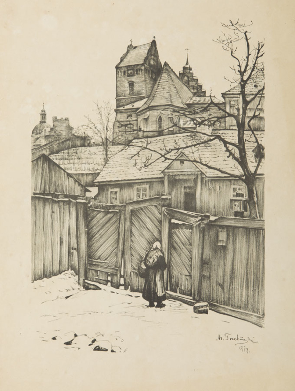 Marian Trzebiński (1871-1942), „Staruszka na tle warszawskiej starówki”, 1917 rok, źródło: Desa Unicum
