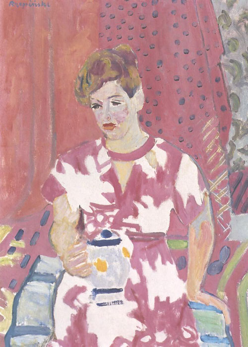 Czesław Rzepiński (1905-1995), "Kobieta w różowej sukience", 1960 rok, źródło: Muzeum Narodowe w Poznaniu