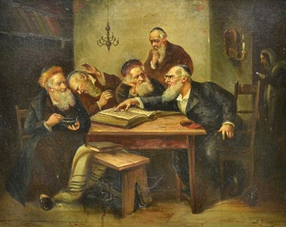 Maurycy Trębacz (1861-1941), „Argumenty uczonych”, źródło: Baedeker Łódzki