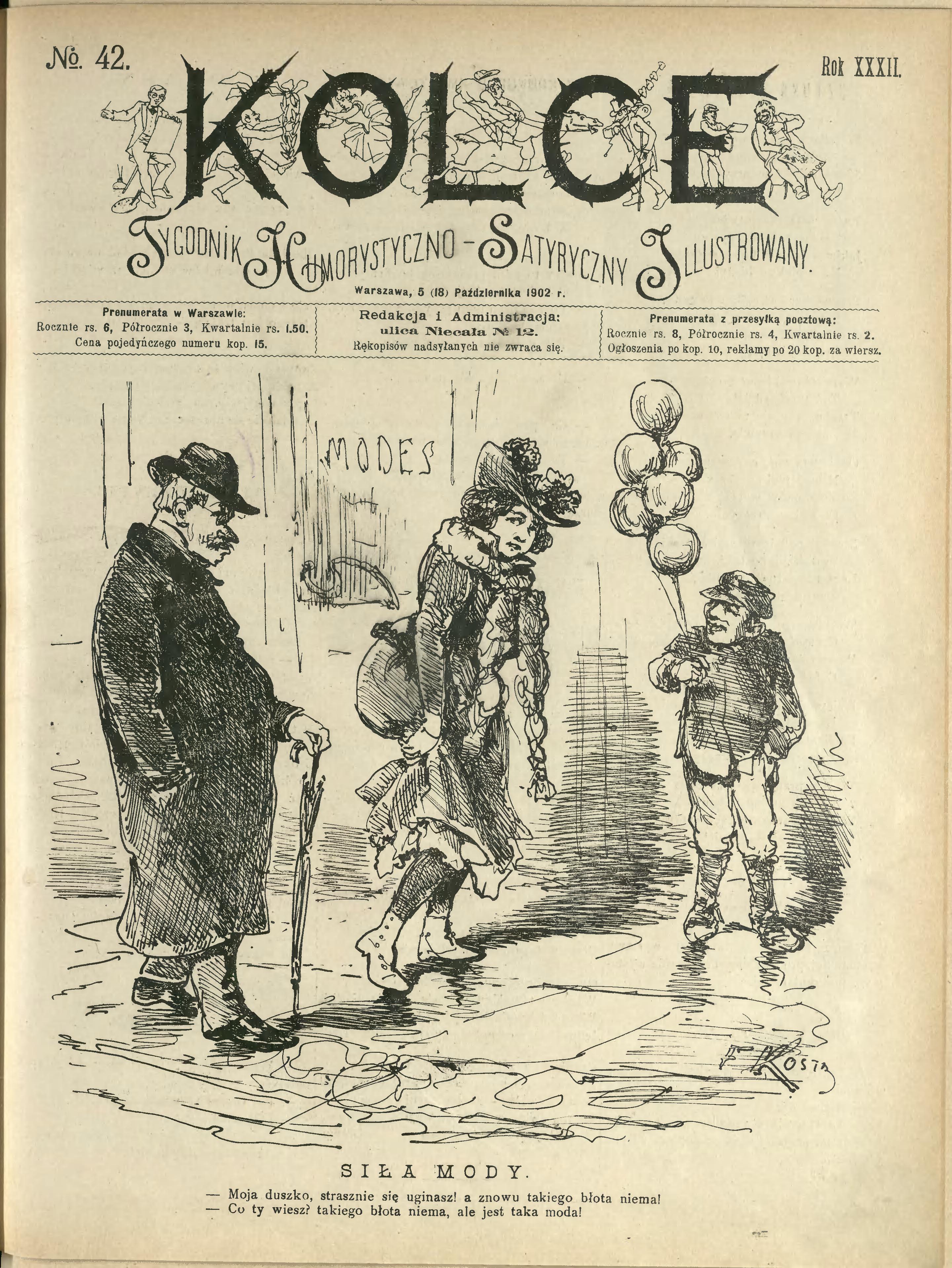 Ilustracje na okładkach czasopisma „Kolce” z roku 1902, w których publikował Witold Wojtkiewicz, źródło: biblioteka cyfrowa Uniwersytetu Warszawskiego