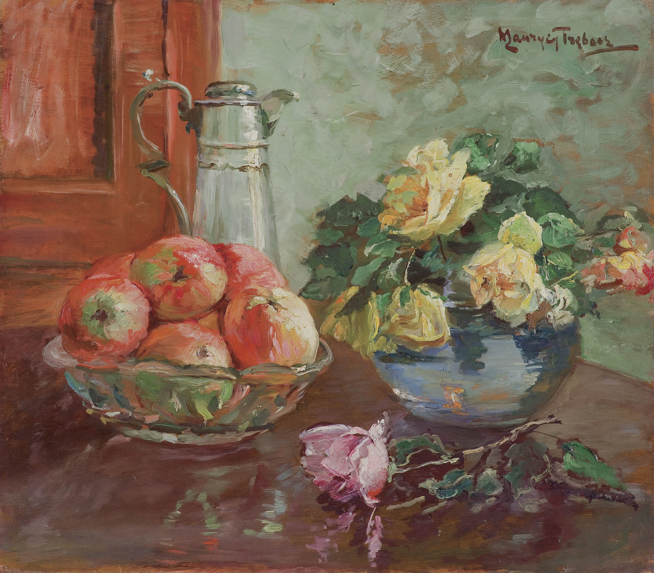 Maurycy Trębacz (1861-1941), „Martwa natura z różami i owocami”, źródło: Agra-Art