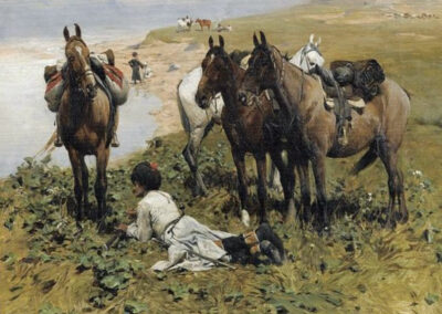 Alfred Wierusz Kowalski (1849-1915) "Odpoczynek jeźdźców kaukaskich"