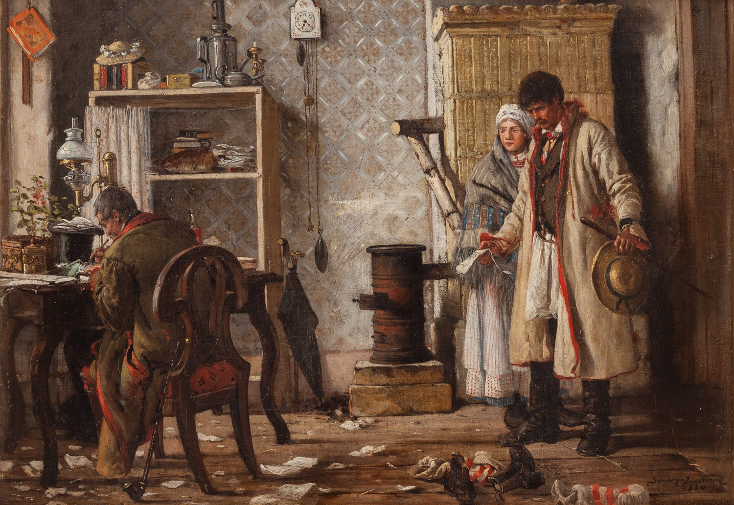 Seweryn Bieszczad (1852-1923) "Wizyta", 1884 rok, źródło: Desa Unicum Seweryn Bieszczad (1852-1923) "Wizyta", 1884 rok, źródło: Desa Unicum