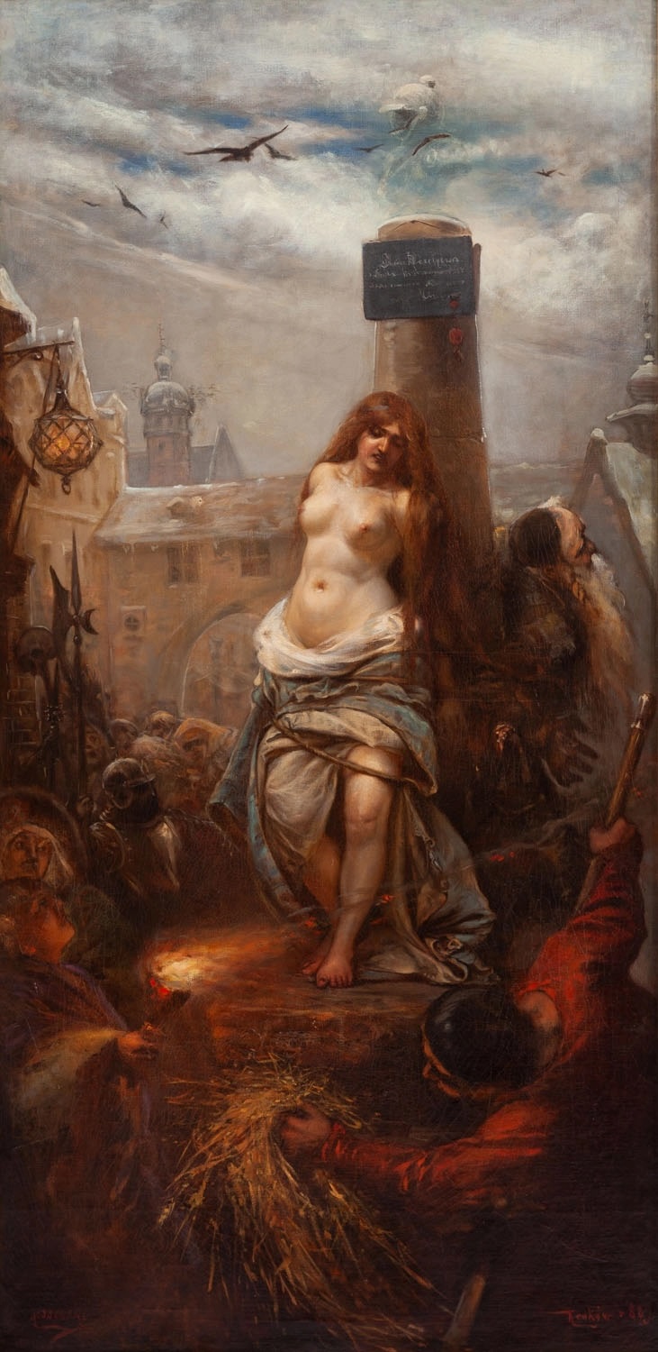Władysław Rossowski (1857-1923) "Spalenie na stosie Katarzyny Weiglowej w 1539 roku w Krakowie", 1883 rok, źródło: Desa Unicum Władysław Rossowski (1857-1923) "Spalenie na stosie Katarzyny Weiglowej w 1539 roku w Krakowie", 1883 rok, źródło: Desa Unicum