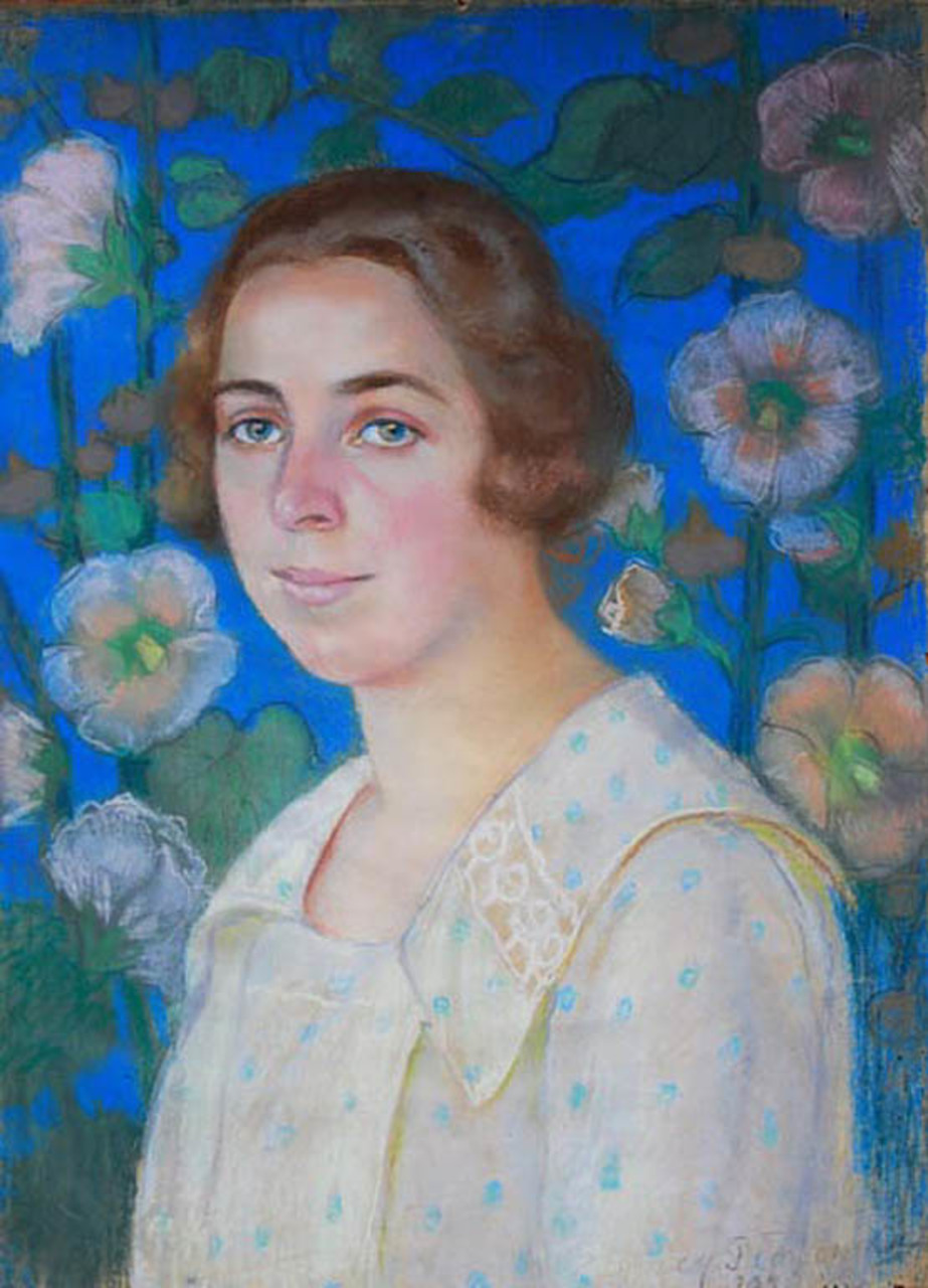 Maria Płonowska (1878 -1955) "Dziewczyna na tle malw. Portret Marii Łęgowiak", 1920 rok, źródło: Desa Katowice Maria Płonowska (1878 -1955) "Dziewczyna na tle malw. Portret Marii Łęgowiak", 1920 rok, źródło: Desa Katowice